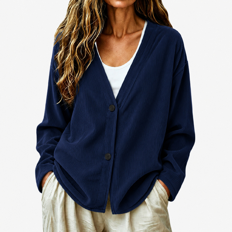 Cardigan en maille velours côtelé col V pour femme