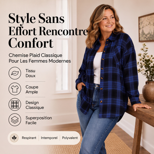 Chemise à carreaux boutonnée pour femme