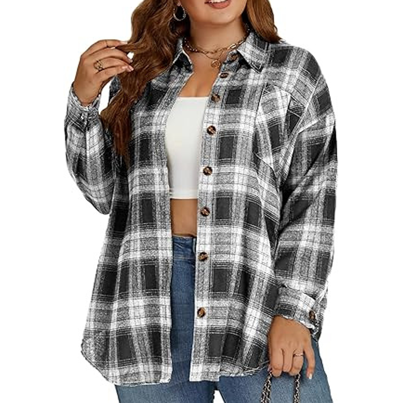 Chemise à carreaux boutonnée pour femme