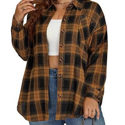 Chemise à carreaux boutonnée pour femme