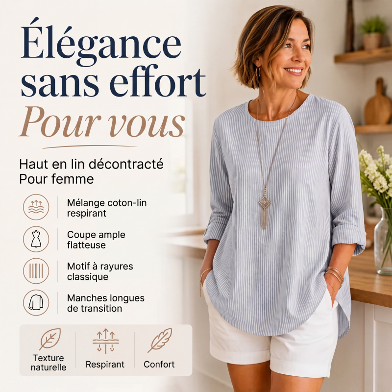 Haut décontracté à rayures à manches longues pour femme