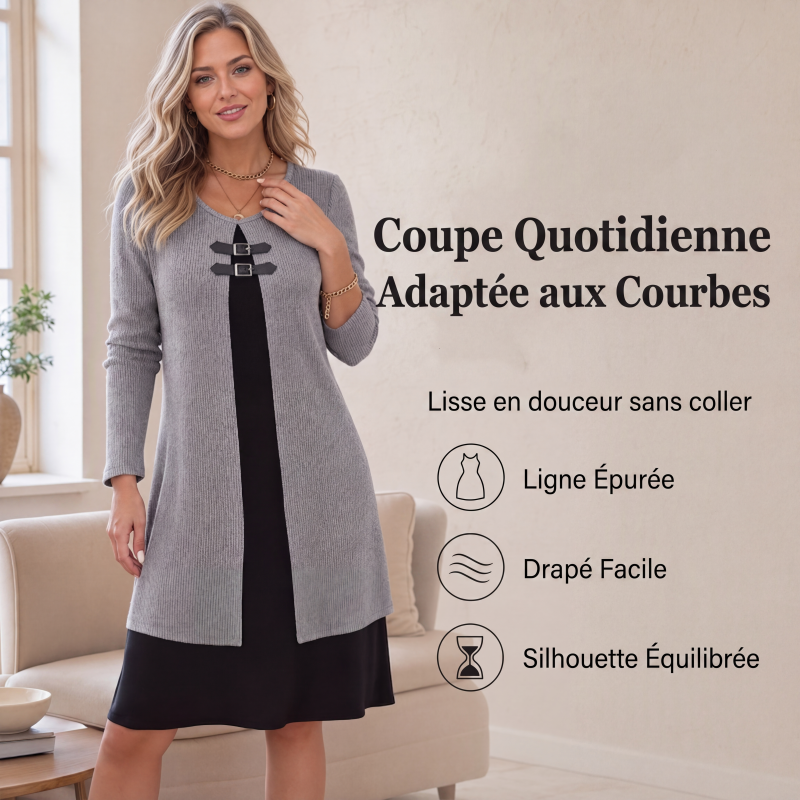 Robe décontractée pour femme en maille côtelée à manches longues