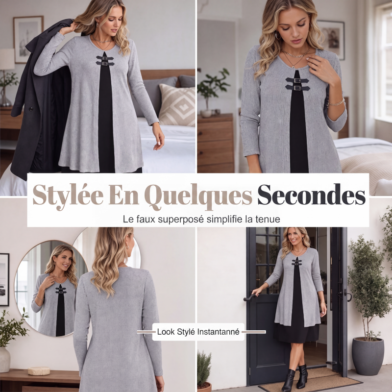 Robe décontractée pour femme en maille côtelée à manches longues