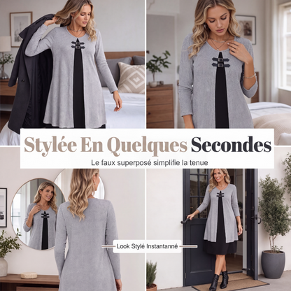 Robe décontractée pour femme en maille côtelée à manches longues