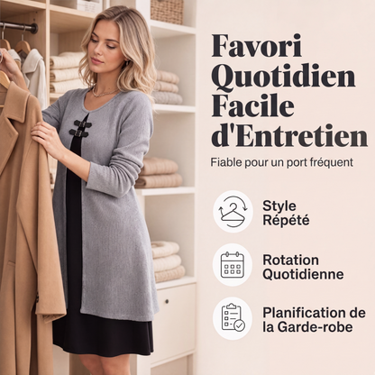 Robe décontractée pour femme en maille côtelée à manches longues