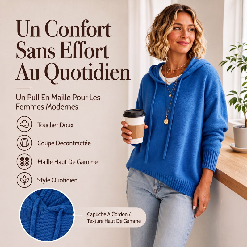 Pull en maille à capuche décontracté pour femme