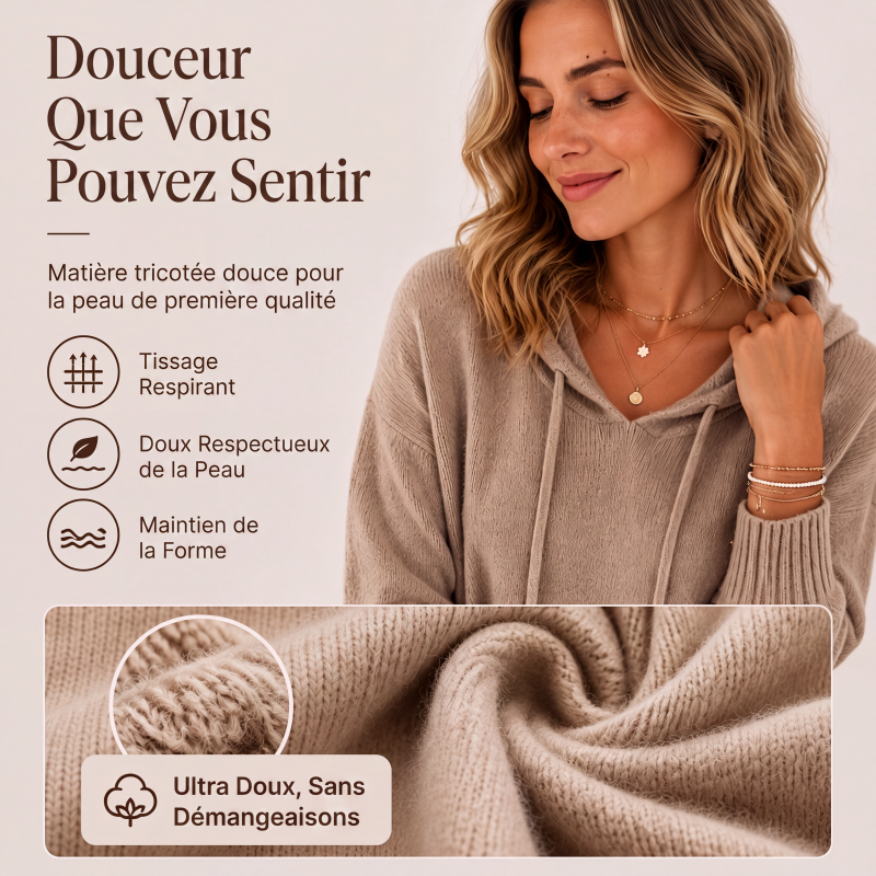 Pull en maille à capuche décontracté pour femme