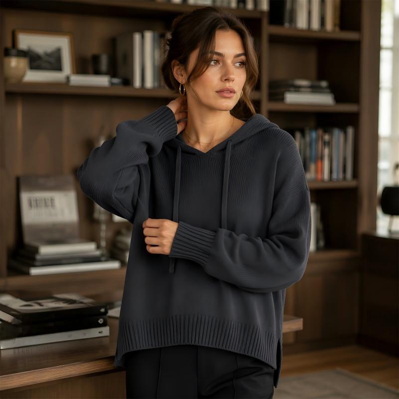 Pull en maille à capuche décontracté pour femme