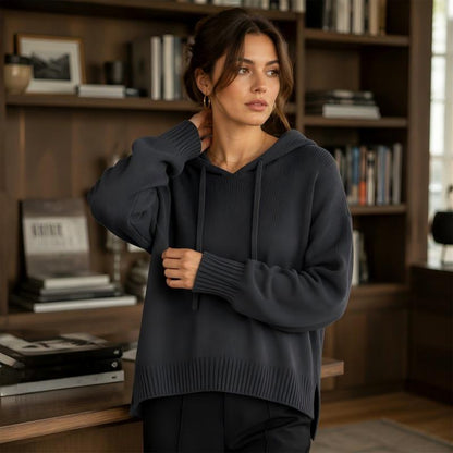 Pull en maille à capuche décontracté pour femme