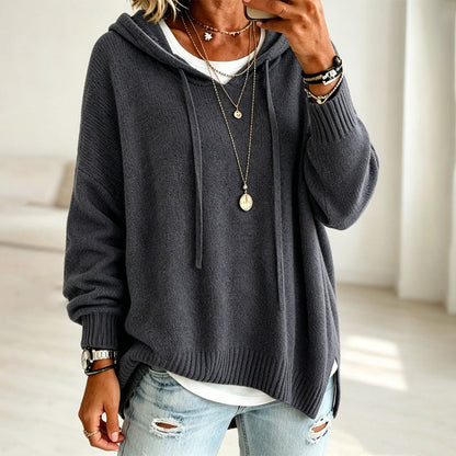 Pull en maille à capuche décontracté pour femme