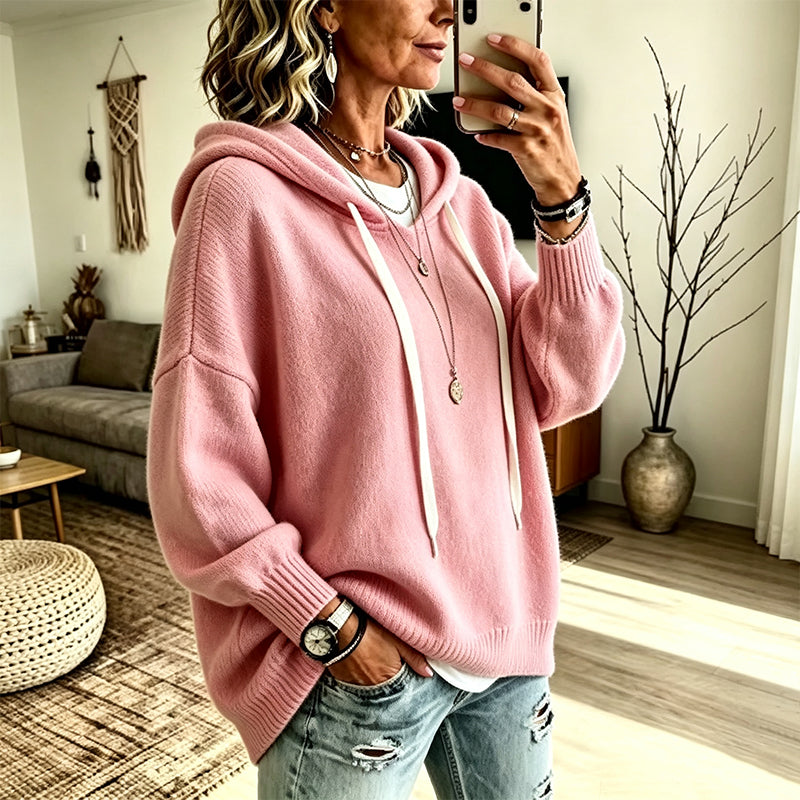 Pull en maille à capuche décontracté pour femme