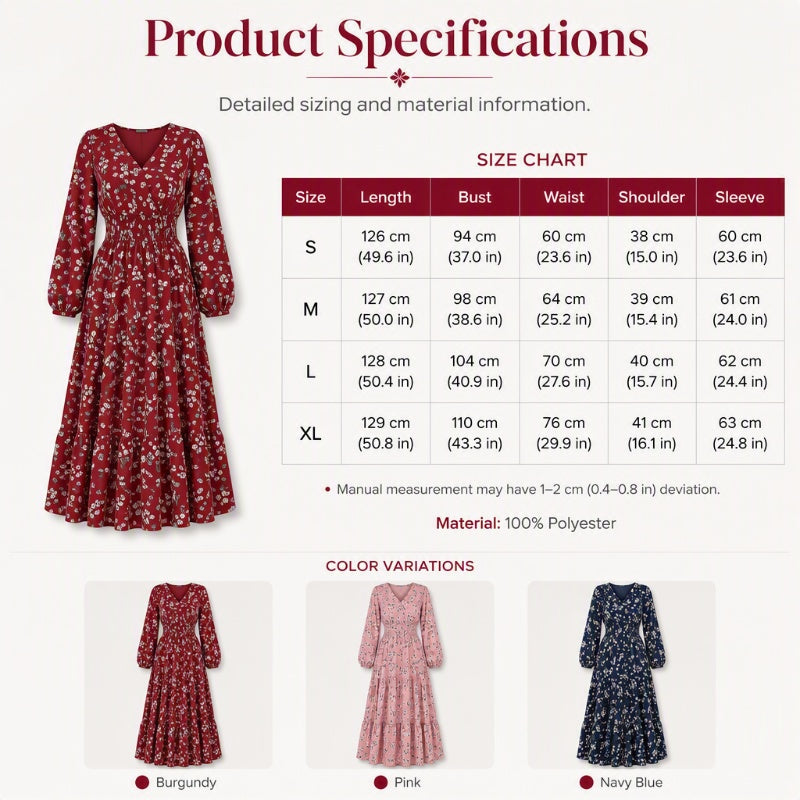 Robe femme à motif floral, col en V, taille smockée et volants