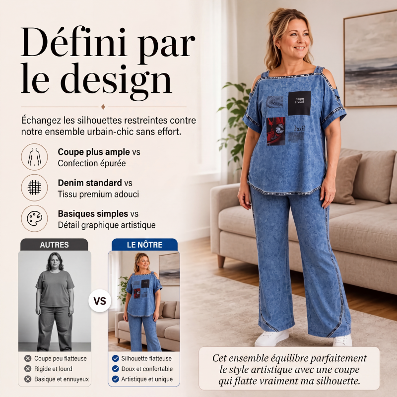 Ensemble haut épaules dénudées et pantalon large pour femme