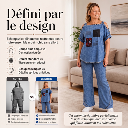 Ensemble haut épaules dénudées et pantalon large pour femme