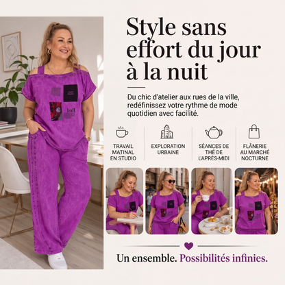 Ensemble haut épaules dénudées et pantalon large pour femme