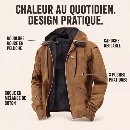 Veste de travail à capuche doublée de peluche pour homme