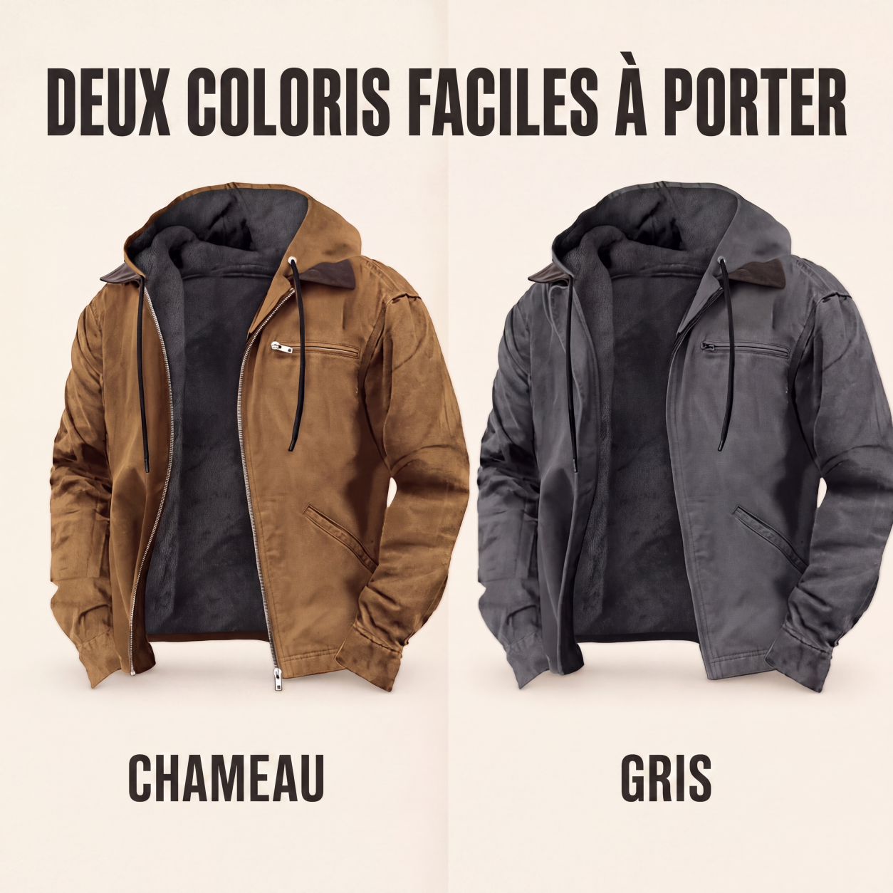 Veste de travail à capuche doublée de peluche pour homme