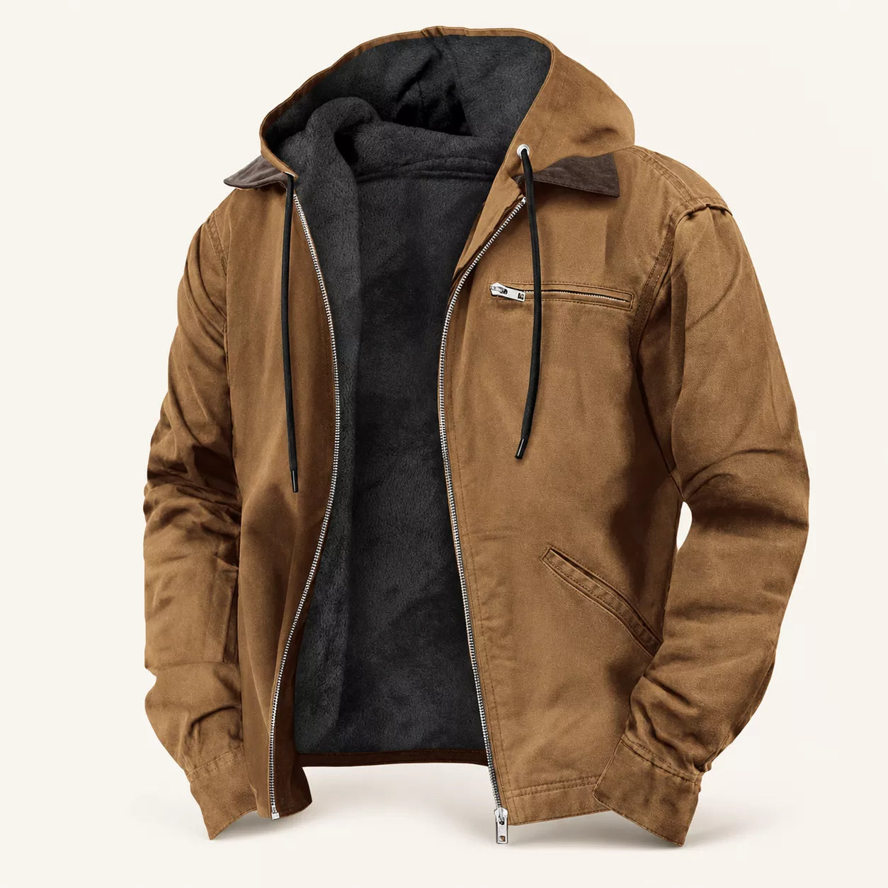 Veste de travail à capuche doublée de peluche pour homme