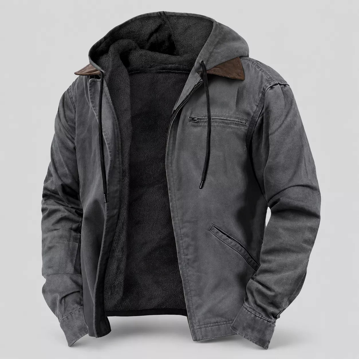 Veste de travail à capuche doublée de peluche pour homme