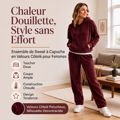 Sweat à capuche en velours côtelé pour femmes avec poches