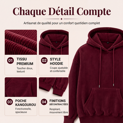 Sweat à capuche en velours côtelé pour femmes avec poches