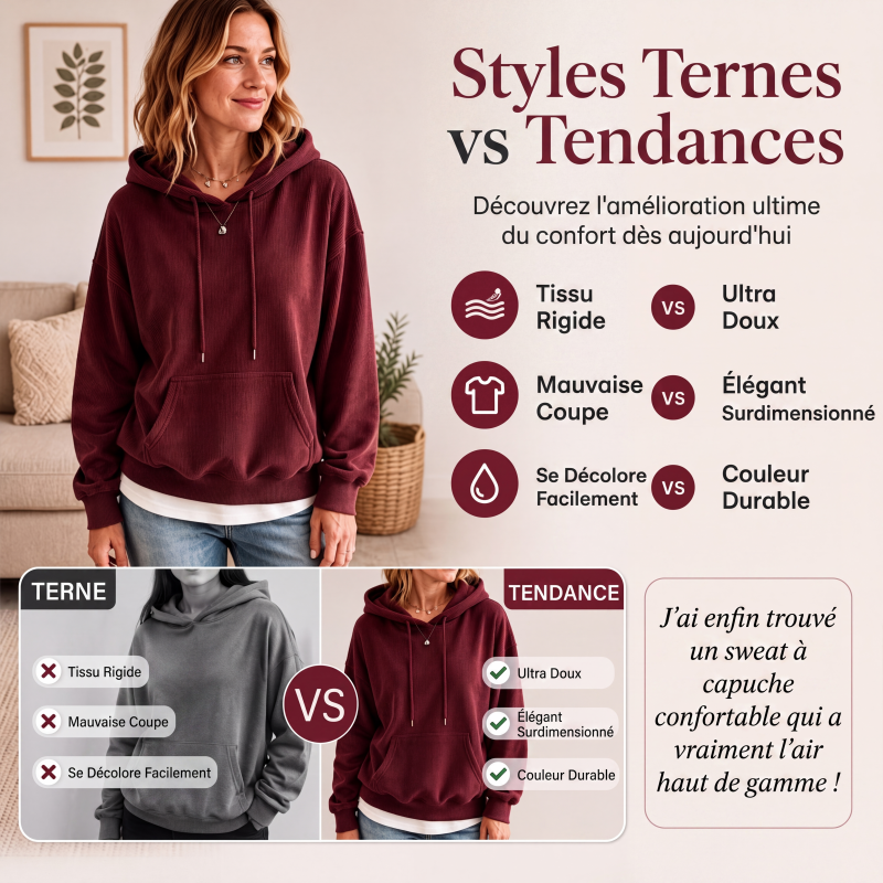 Sweat à capuche en velours côtelé pour femmes avec poches