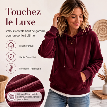 Sweat à capuche en velours côtelé pour femmes avec poches