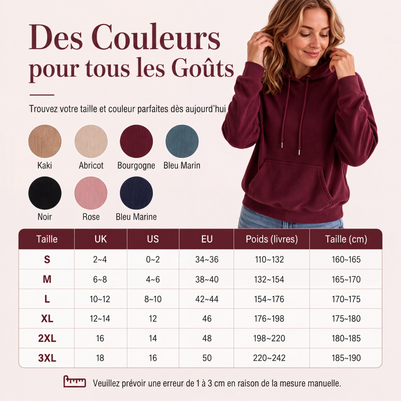 Sweat à capuche en velours côtelé pour femmes avec poches