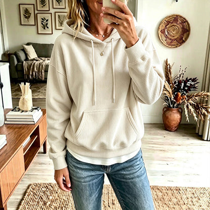 Sweat à capuche en velours côtelé pour femmes avec poches