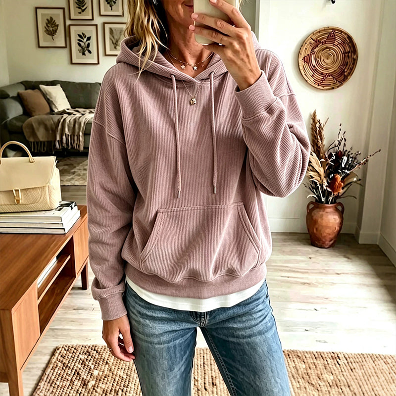 Sweat à capuche en velours côtelé pour femmes avec poches