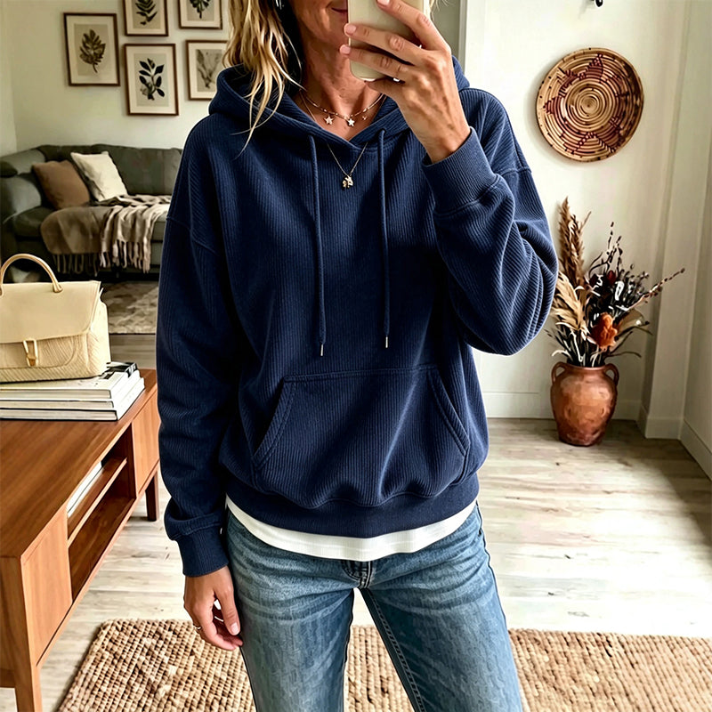 Sweat à capuche en velours côtelé pour femmes avec poches