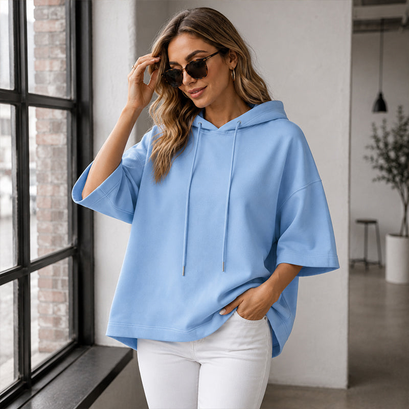 Sweat à capuche décontracté pour femme, coupe ample et manches larges