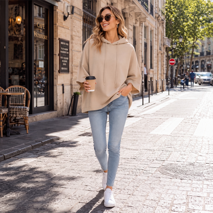 Sweat à capuche décontracté pour femme, coupe ample et manches larges