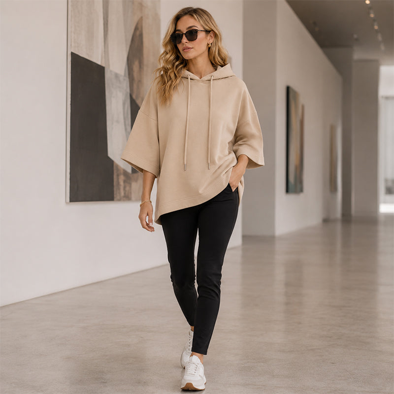 Sweat à capuche décontracté pour femme, coupe ample et manches larges