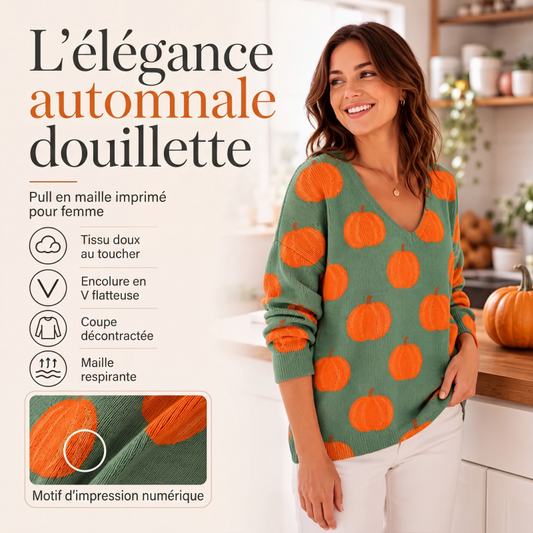 Haut en maille décontracté à col V imprimé pour femme
