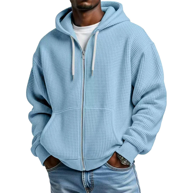 Sweat à capuche en maille gaufrée à fermeture éclair intégrale pour homme
