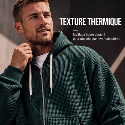 Sweat à capuche en maille gaufrée à fermeture éclair intégrale pour homme
