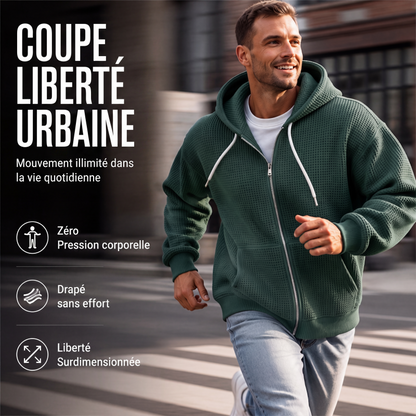 Sweat à capuche en maille gaufrée à fermeture éclair intégrale pour homme
