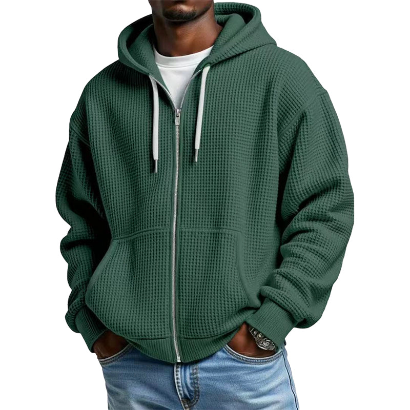 Sweat à capuche en maille gaufrée à fermeture éclair intégrale pour homme