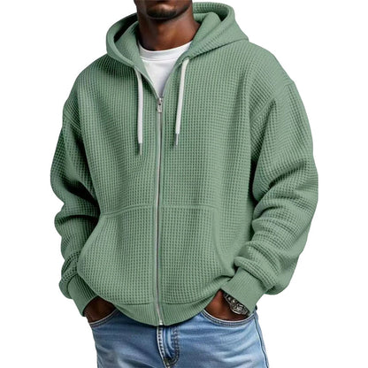 Sweat à capuche en maille gaufrée à fermeture éclair intégrale pour homme
