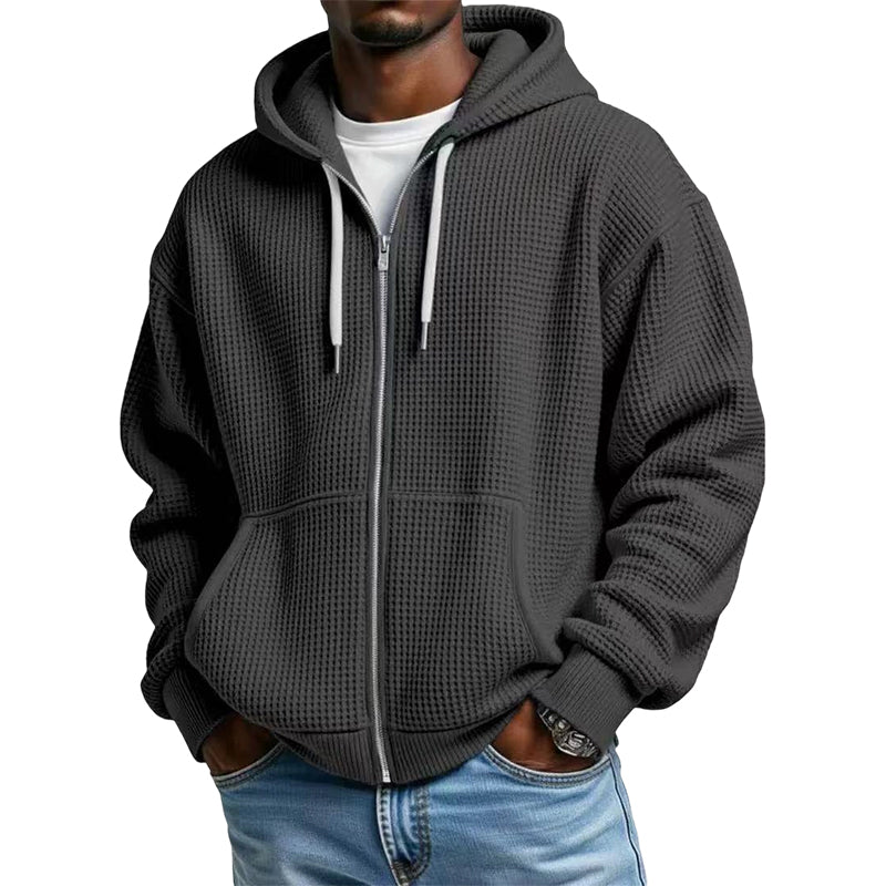 Sweat à capuche en maille gaufrée à fermeture éclair intégrale pour homme