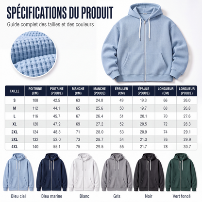 Sweat à capuche en maille gaufrée à fermeture éclair intégrale pour homme