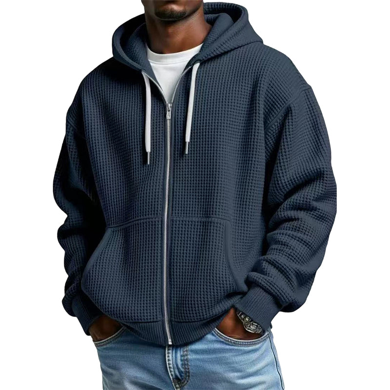 Sweat à capuche en maille gaufrée à fermeture éclair intégrale pour homme