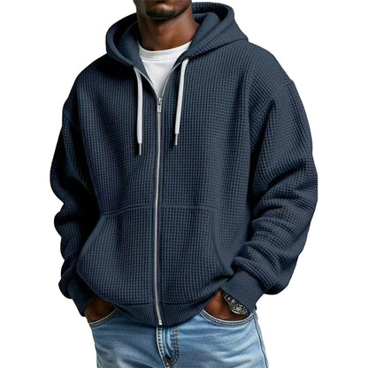 Sweat à capuche en maille gaufrée à fermeture éclair intégrale pour homme