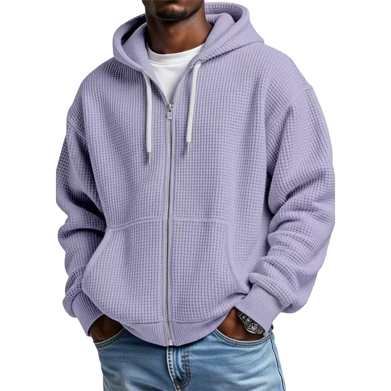 Sweat à capuche en maille gaufrée à fermeture éclair intégrale pour homme