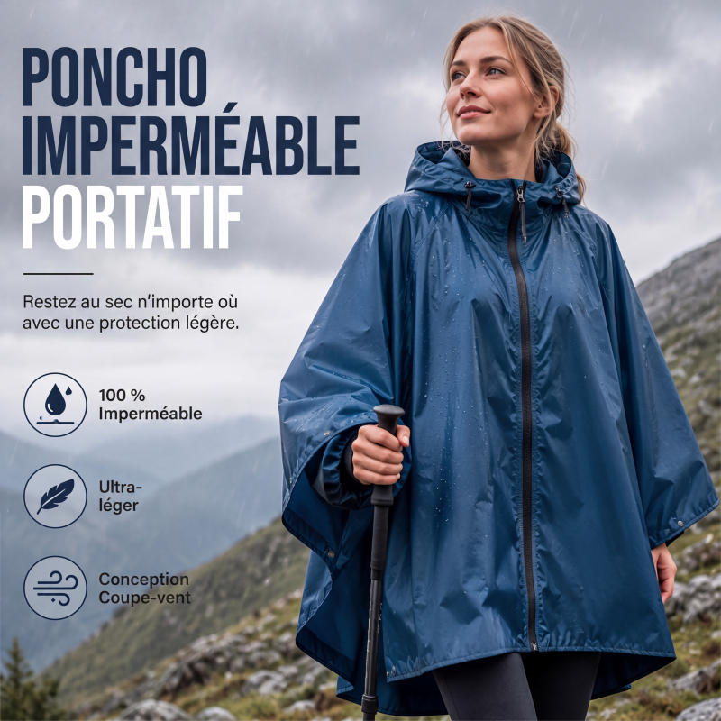 Poncho de pluie à capuche unisexe, imperméable et léger