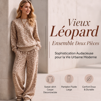 Ensemble sweat à imprimé léopard et pantalon large pour femme