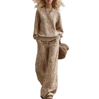 Ensemble sweat à imprimé léopard et pantalon large pour femme