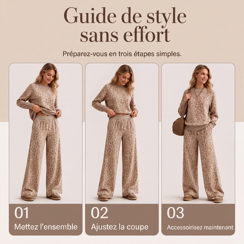 Ensemble sweat à imprimé léopard et pantalon large pour femme