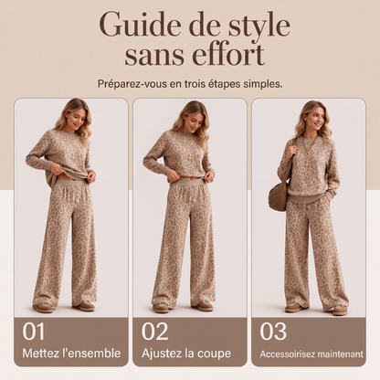 Ensemble sweat à imprimé léopard et pantalon large pour femme